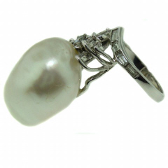 14kt wg dia. & South Sea Cultured Pearl ring