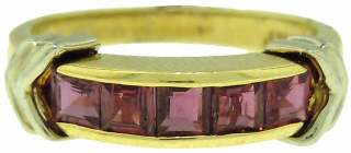 14kt yellow gold square cut ruby ring