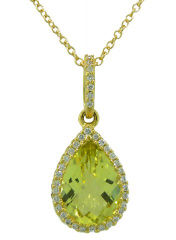 18kt yg pearshape lemon quartz and diamond pendant