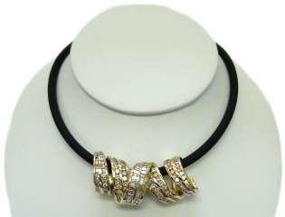 14kt yellow gold & diamond slide on black rubber