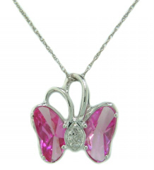 10kt white gold pink glass & diamond butterfly