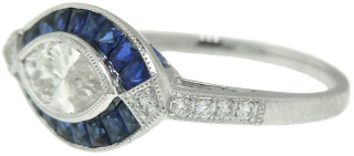 Platinum diamond and sapphire ring