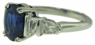 Platinum sapphire and diamond ring