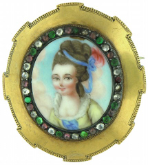 14kt yellow gold antique multi color Portrait brooch