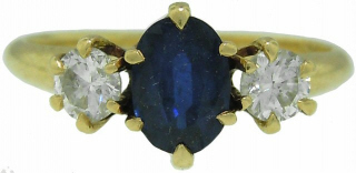 14kt yellow gold vintage sapphire & diamond ring