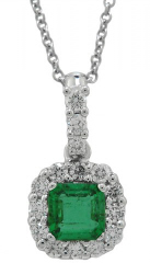 18kt white gold emerald and diamond pendant with chain