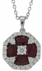 18kt white gold ruby and diamond pendant with chain