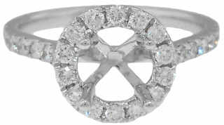 18kt white gold diamond halo ring semi-mount for 1 carat center