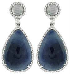 18kt white gold pearshape sapphire and diamond earrings