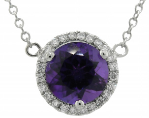 18kt white gold amethyst and diamond martini pendant with chain.