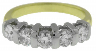 14kt two-tone 5-stone bar set diamond band