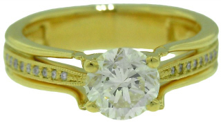 18kt yellow gold solitaire 1.02cts L-M VS1 with pave mounting