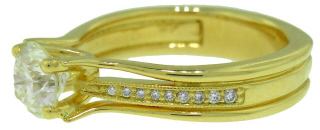 18kt yellow gold solitaire 1.02cts L-M VS1 with pave mounting