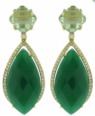 18kt yellow gold green agate, green amethyst and diamond earrings
