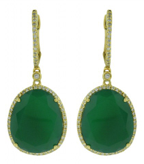 18kt yellow gold green agate diamond earrings