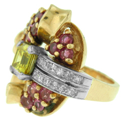 14KT RG retro ruby and diamond ring