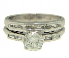 18kt white gold diamond engagement ring & wed. band