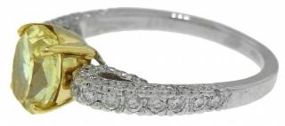 18kt two-tone fancy yellow oval diamond and pave diamond ring