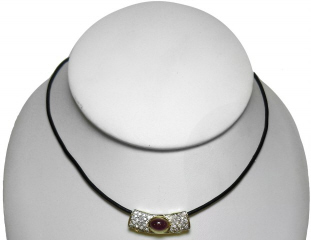 14kt white/yellow gold ruby and diamond slide/leather cord vermeil clasp