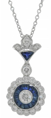 18kt white gold sapphire and diamond pendant with chain