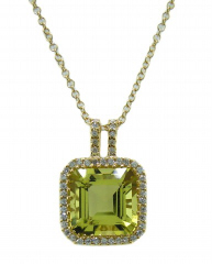 18kt yellow gold lemon quartz and diamond pendant with chain