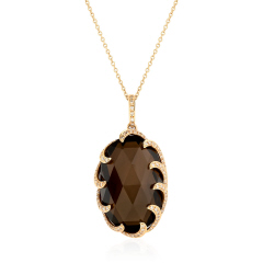 18kt rose gold smokey quartz and diamond pendant with chain