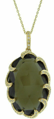 18kt rose gold smokey quartz and diamond pendant with chain