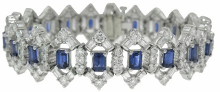 Platinum sapphire and diamond bracelet. 6 7/8".