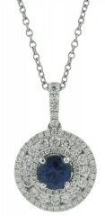 18kt white gold sapphire and diamond pendant with chain.