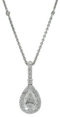 14kt white gold pear diamond halo pendant/18kt white gold 18"dia by the yard ch