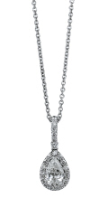 14kt white gold pear diamond halo pendant/18kt white gold 18"dia by the yard ch