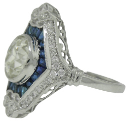 Platinum sapphire and diamond ring