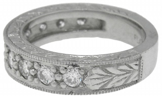 Plat engraved diamond band