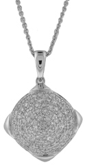 18kt white gold pave diamond puff pendant with 16" chain