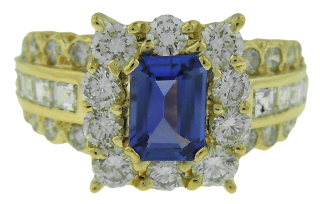 18kt yellow gold tanzanite and diamond ring