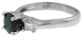 Platinum sapphire and diamond 3-stone ring.