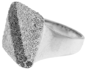 18kt white gold pave set white and black diamond ring