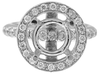 18kt white gold diamond halo ring semi-mount