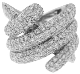 18kt white gold pave set diamond spiral twist ring