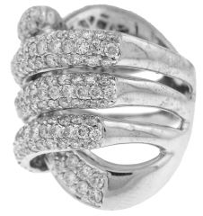 18kt white gold pave set diamond spiral twist ring