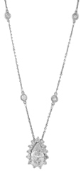 14kt white gold pear shape diamond pendant with diamond chain