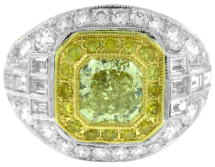 Platinum and 18kt yellow gold Y-Z color radiant cut diamond ring